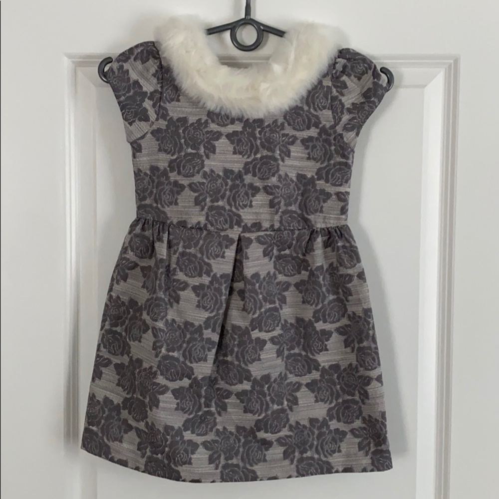 Janie and Jack Jacquard Faux Fur Collar Dress
